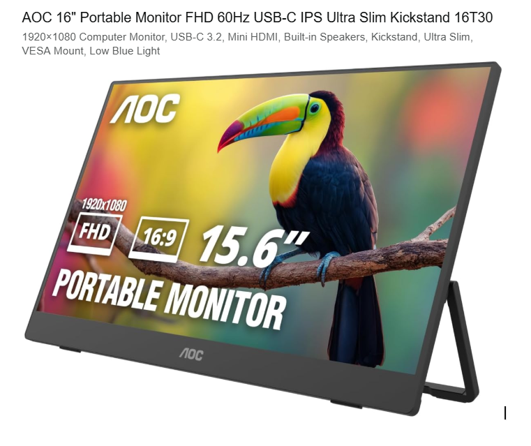 AOC 16T30 16-inch portable FHD monitor